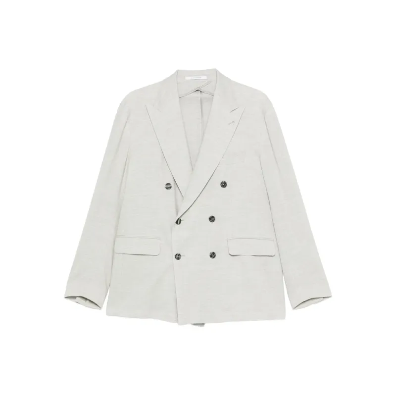 Grey Double-Breasted Jacket with Flap Pockets made by Tagliatore