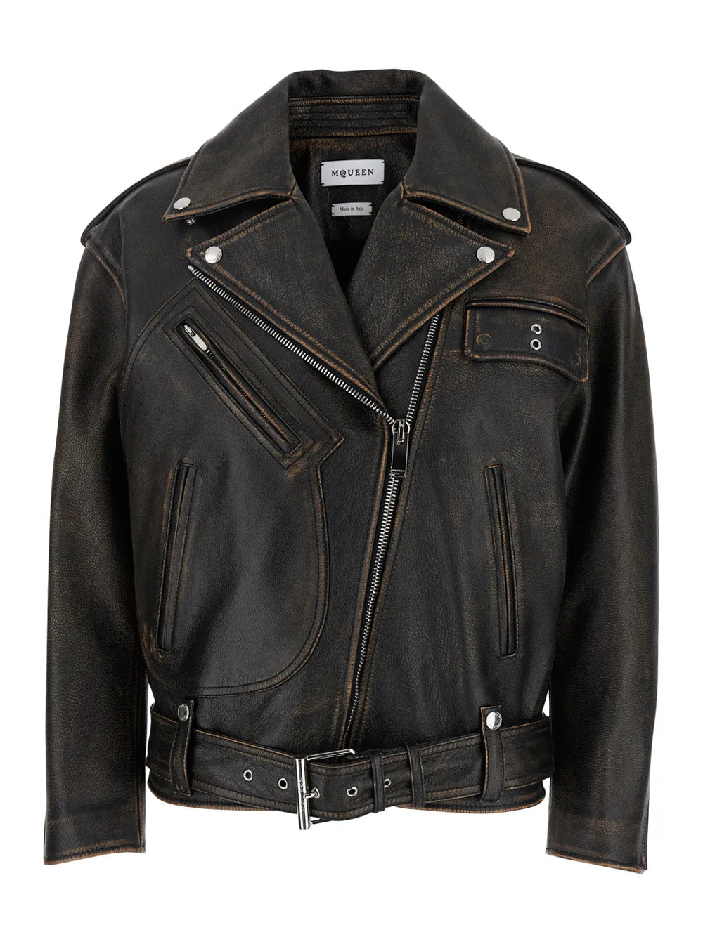 Antiqued Brown Biker Jacket with Wide Lapels sold by Lord & Taylor