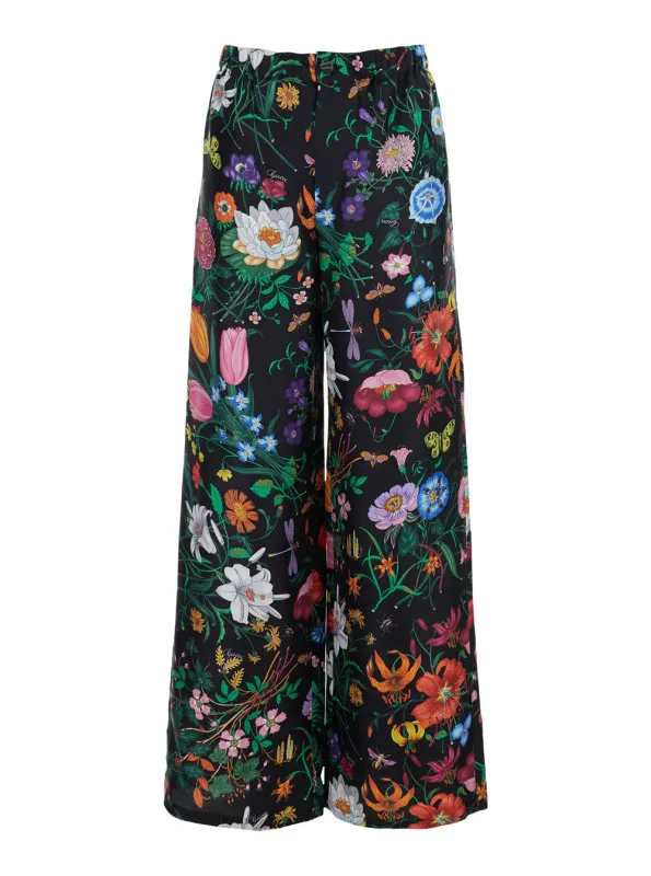 Silk Floral Print Pants Multicolour made by Gucci