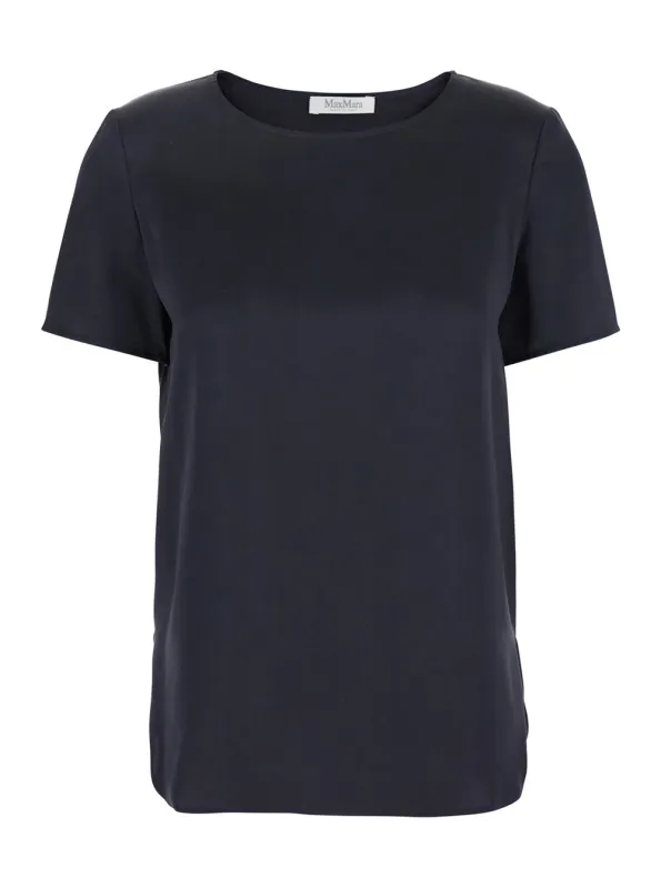 Blue Crewneck T-Shirt in Silk made by MaxMara