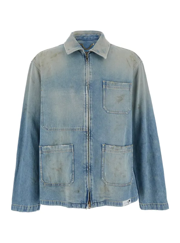 Light Blue Denim Jacket with Logo Patch made by Golden Goose