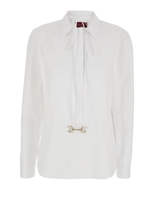 White Shirt with Pointed Collar and Tie Detail made by Gucci