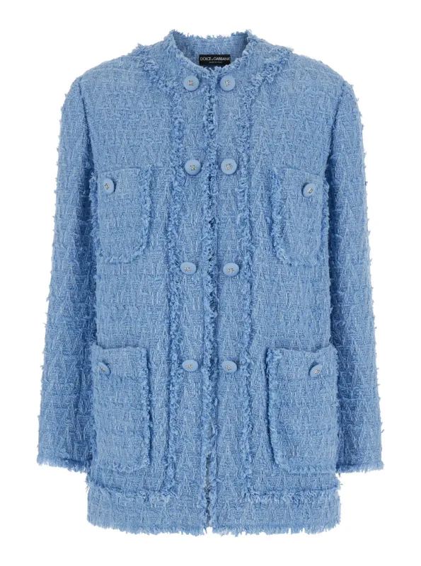 Light Blue Single-Breasted Jacket with Logo Detail made by Dolce & Gabanna