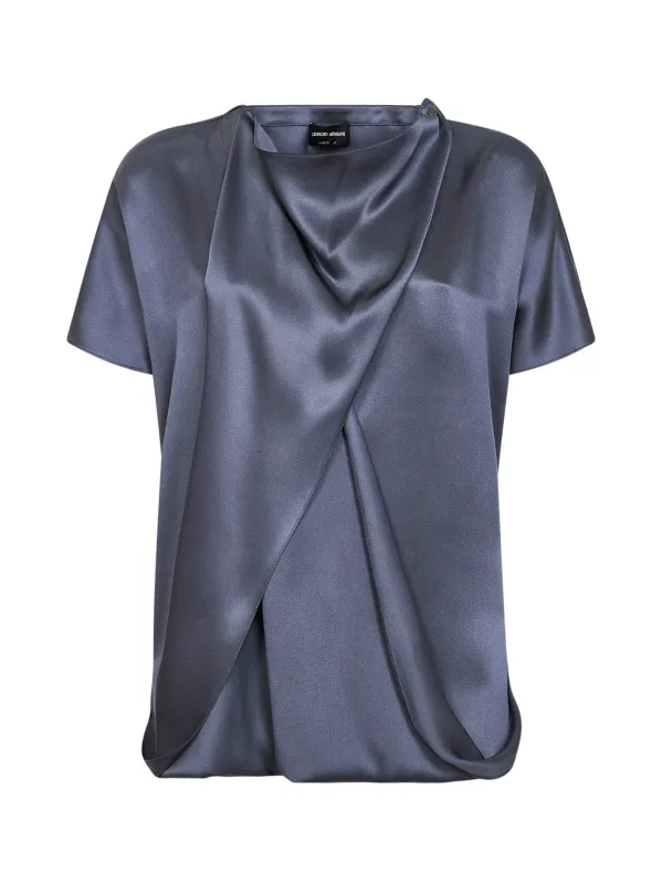 Silk Satin Blouse Light Blue made by Giorgio Armani