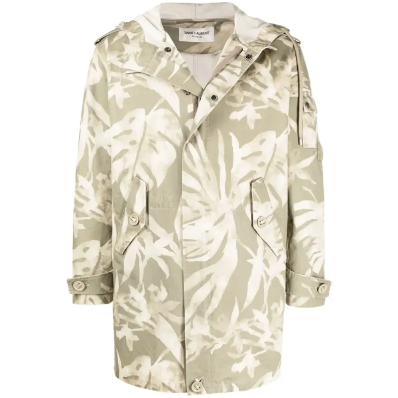 Parka Cotton-Linen Green/Neutrals made by Yves Saint Laurent