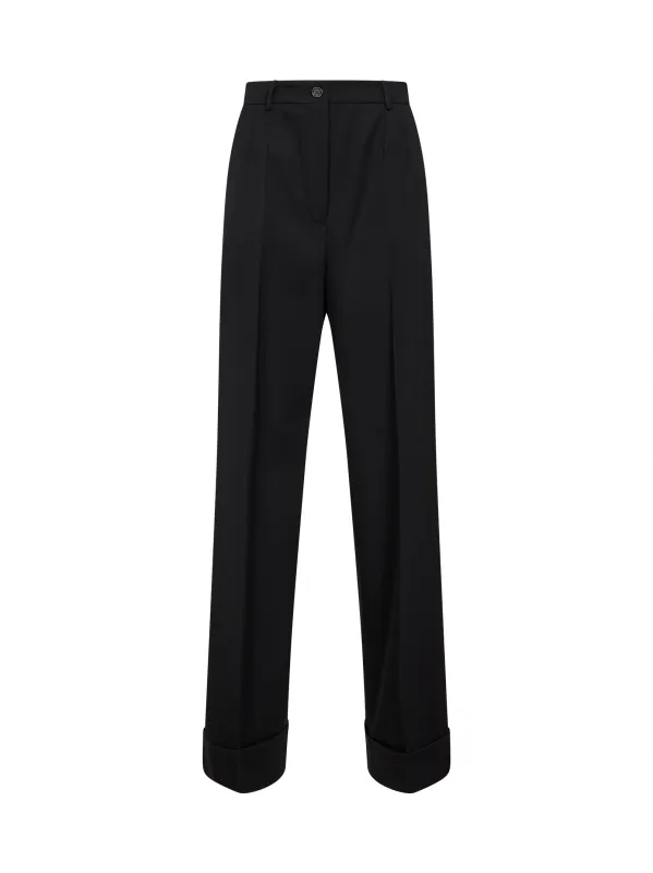 Black Wool Gabardine Straight Trousers made by Dolce & Gabanna