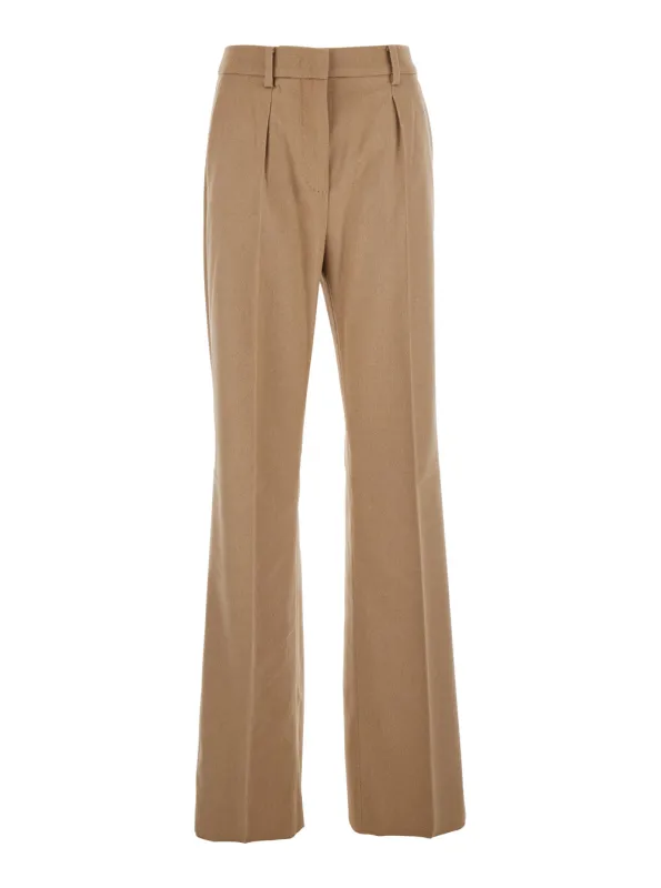 Beige Wool Blend Pants with Belt Loops made by MaxMara