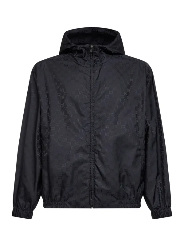Dark Blue GG Nylon Hooded Jacket made by Gucci