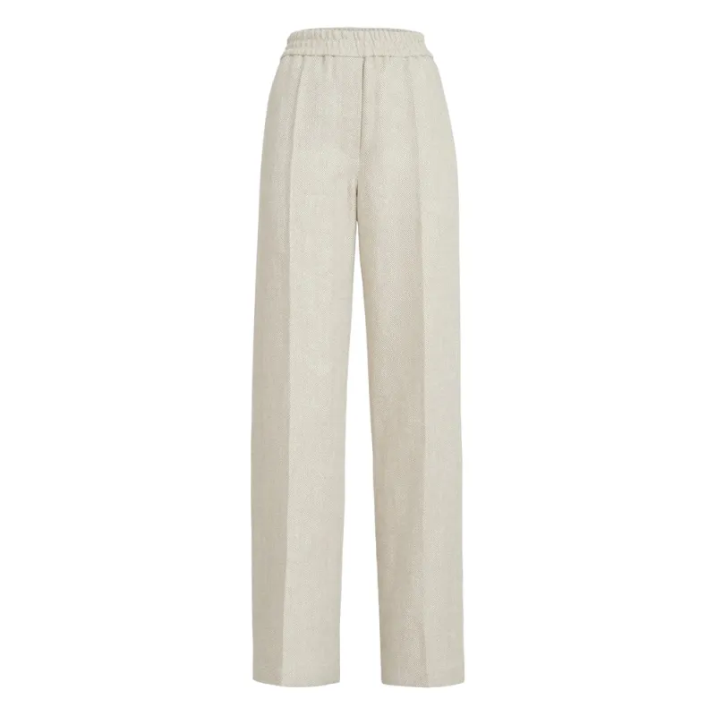 Wide Leg Trousers with Chevron Pattern made by Brunello Cucinelli
