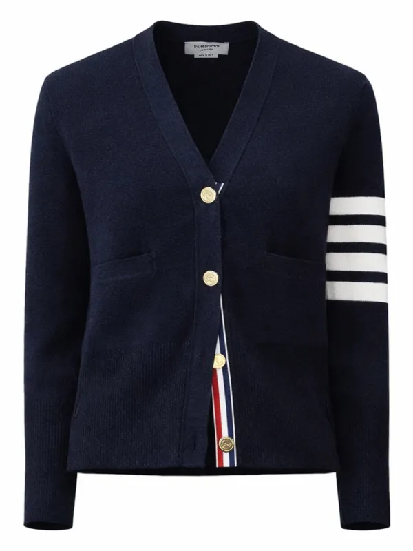 V-Neck Cardigan in Blue made by Thom Browne