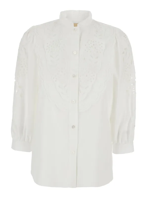 Blouse with Raised Collar White Cotton made by Valentino