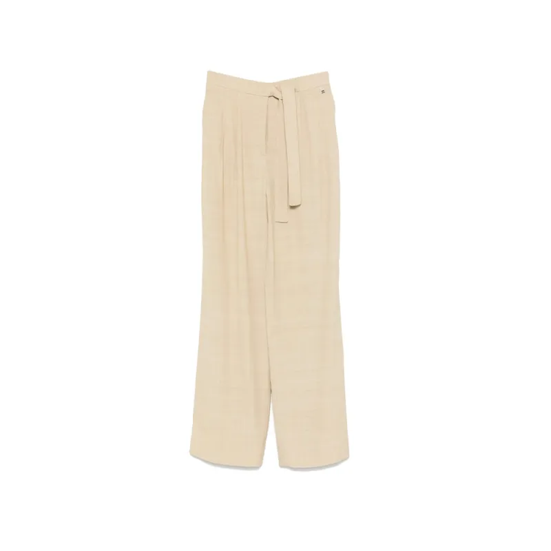 Trousers Beige Belted Straight Leg made by Herno