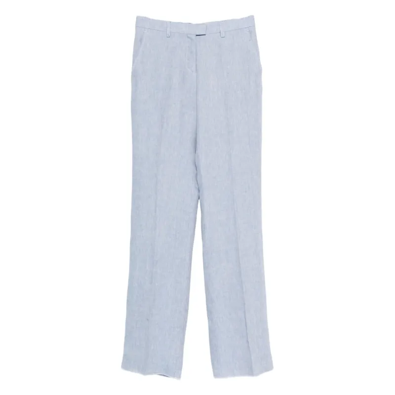 Blue Linen Trousers with Pockets made by Etro