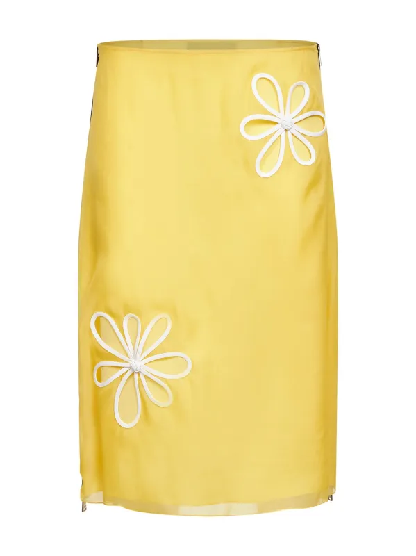 Midi Skirt Ajour Motif Silk Organza Yellow made by Fendi