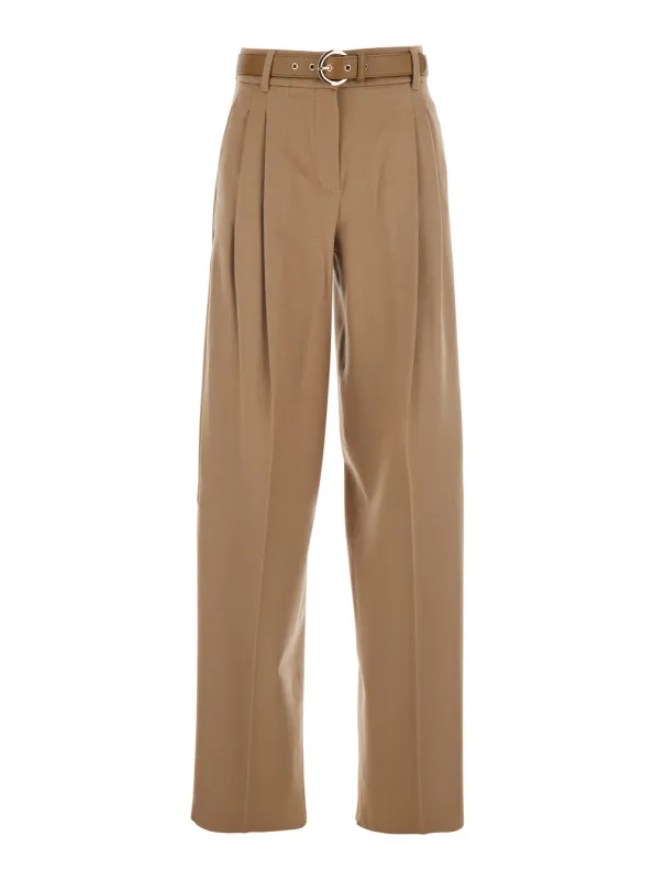 Beige Trousers with Belt and Front Pleats made by MaxMara