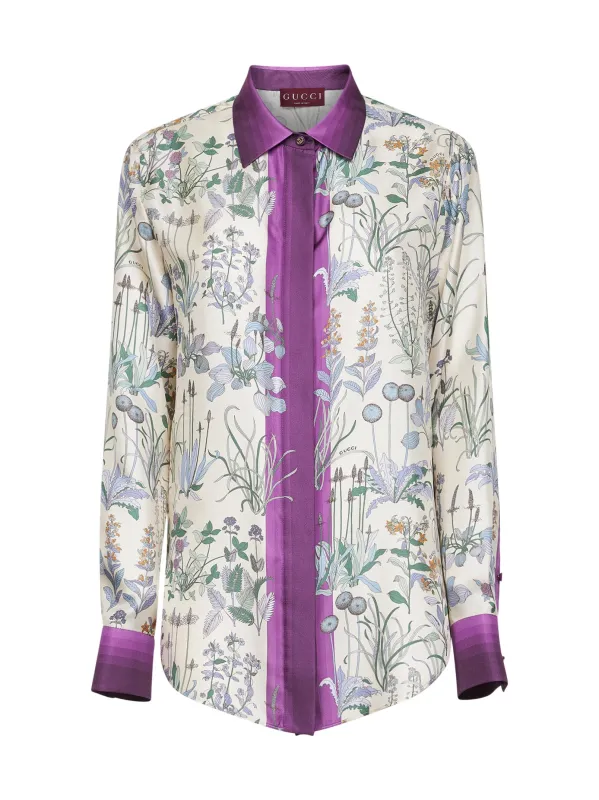 Ivory Printed Silk Twill Shirt made by Gucci