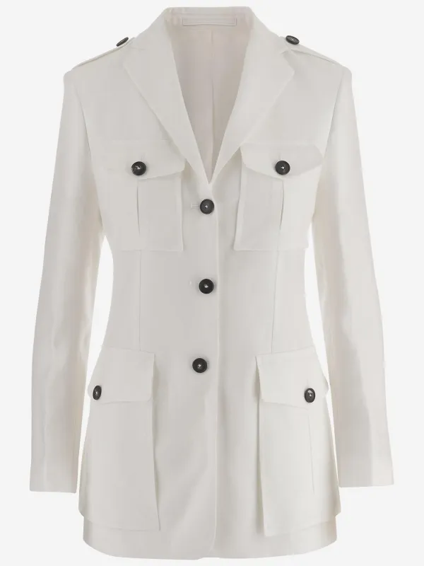 Jacket Single-Breasted Linen White made by Tagliatore