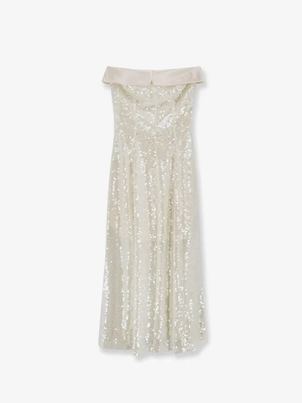 Dress with Sequin Embroidery White made by Alberta Ferretti