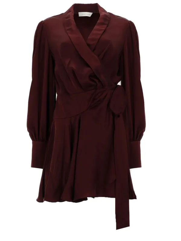 Mini Wrap Dress Bordeaux Silk made by Zimmermann
