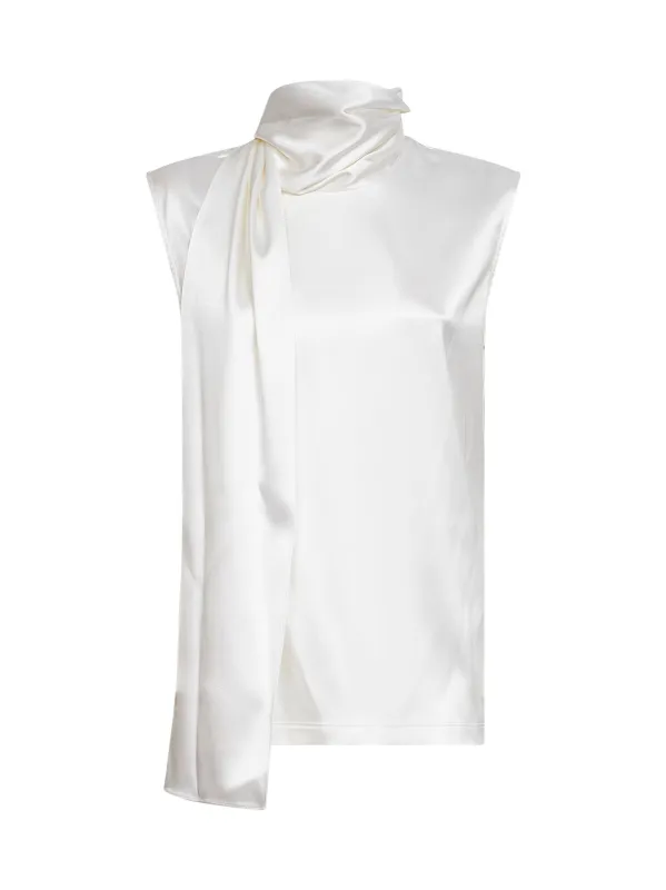 Top with Integrated Scarf, Ivory Silk made by Bottega Veneta