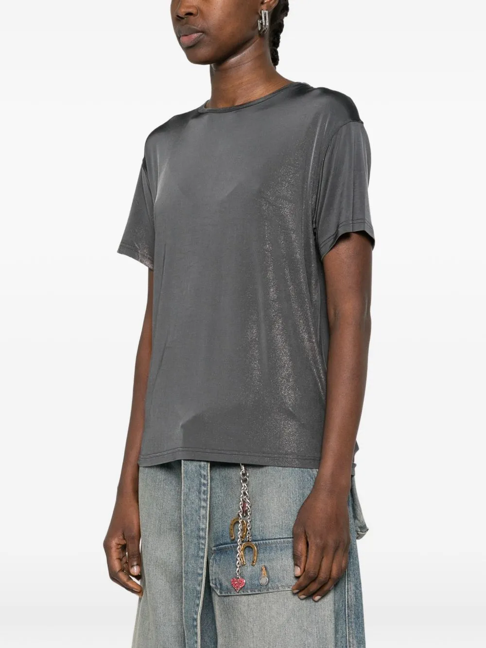 GREY ROUND NECK VISCOSE T-SHIRT sold by Lord & Taylor product image thumbnail 3