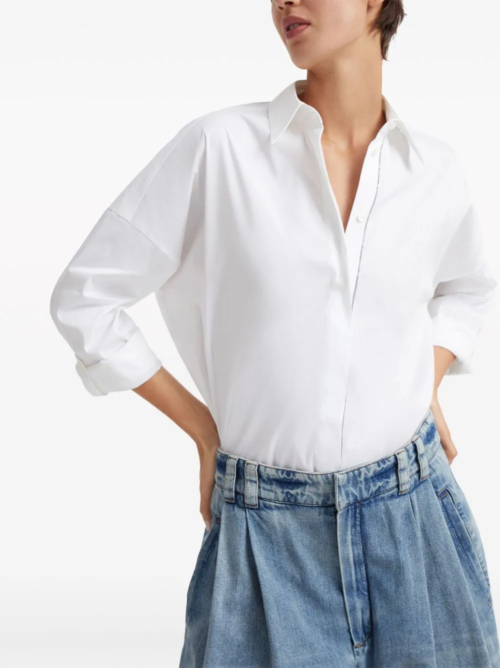 WHITE BEAD EMBELLISHED POPLIN SHIRT sold by Lord & Taylor product image thumbnail 2