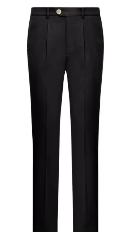BLACK PLEATED FRONT COTTON TROUSERS made by Brunello Cucinelli