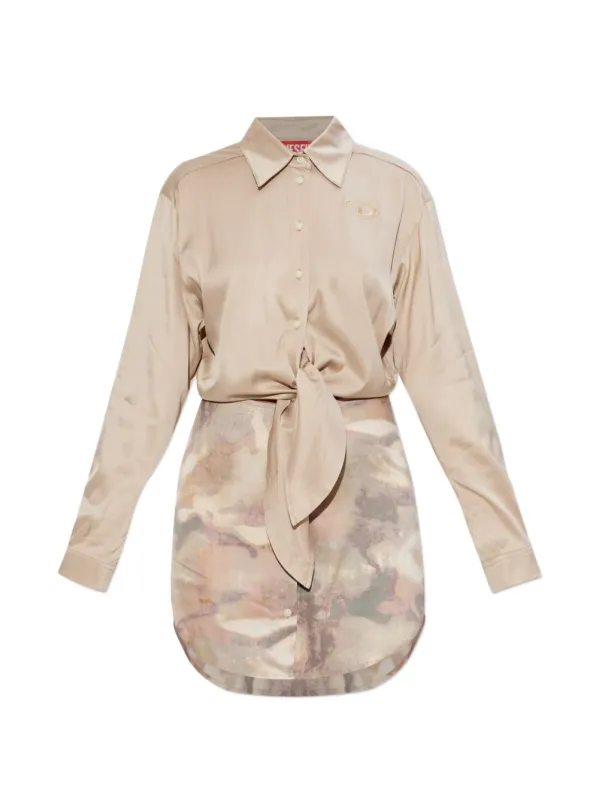 BEIGE TIE DETAIL LONG-SLEEVE DRESS made by Diesel