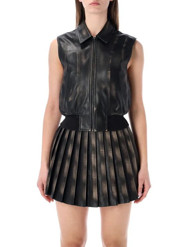 BLACK SLEEVELESS FAUX-LEATHER JACKET made by Diesel
