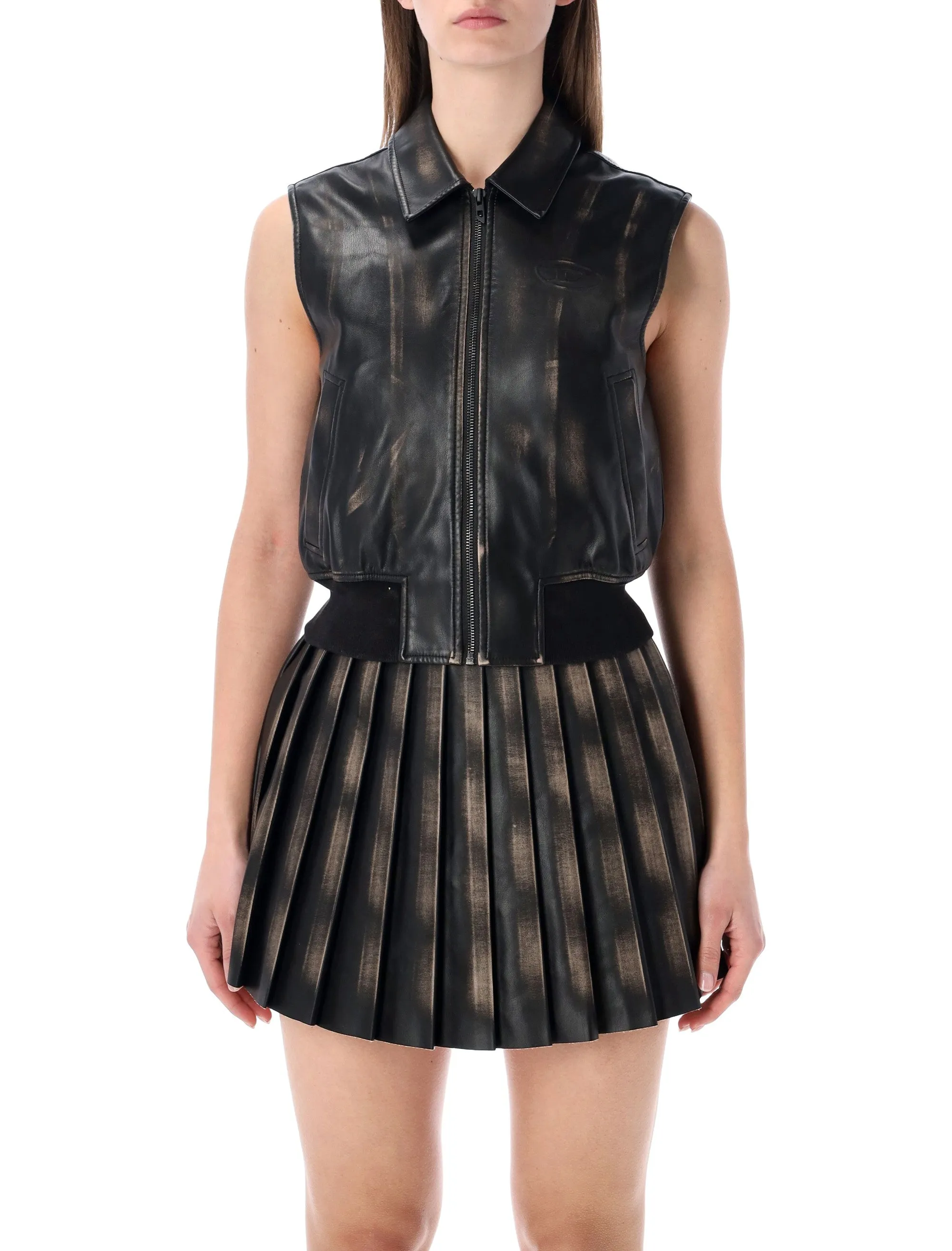 BLACK SLEEVELESS FAUX-LEATHER JACKET sold by Lord & Taylor