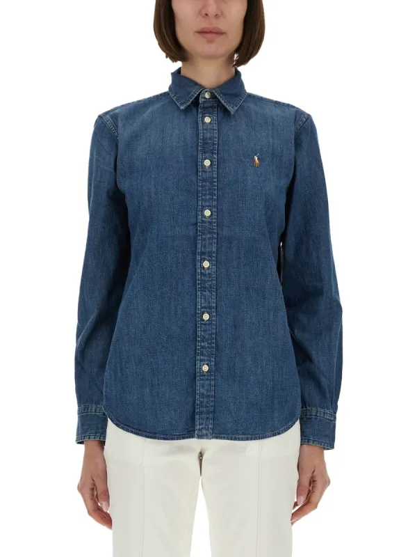 BLUE BUTTON FASTENING LONG SHIRT made by Ralph Lauren