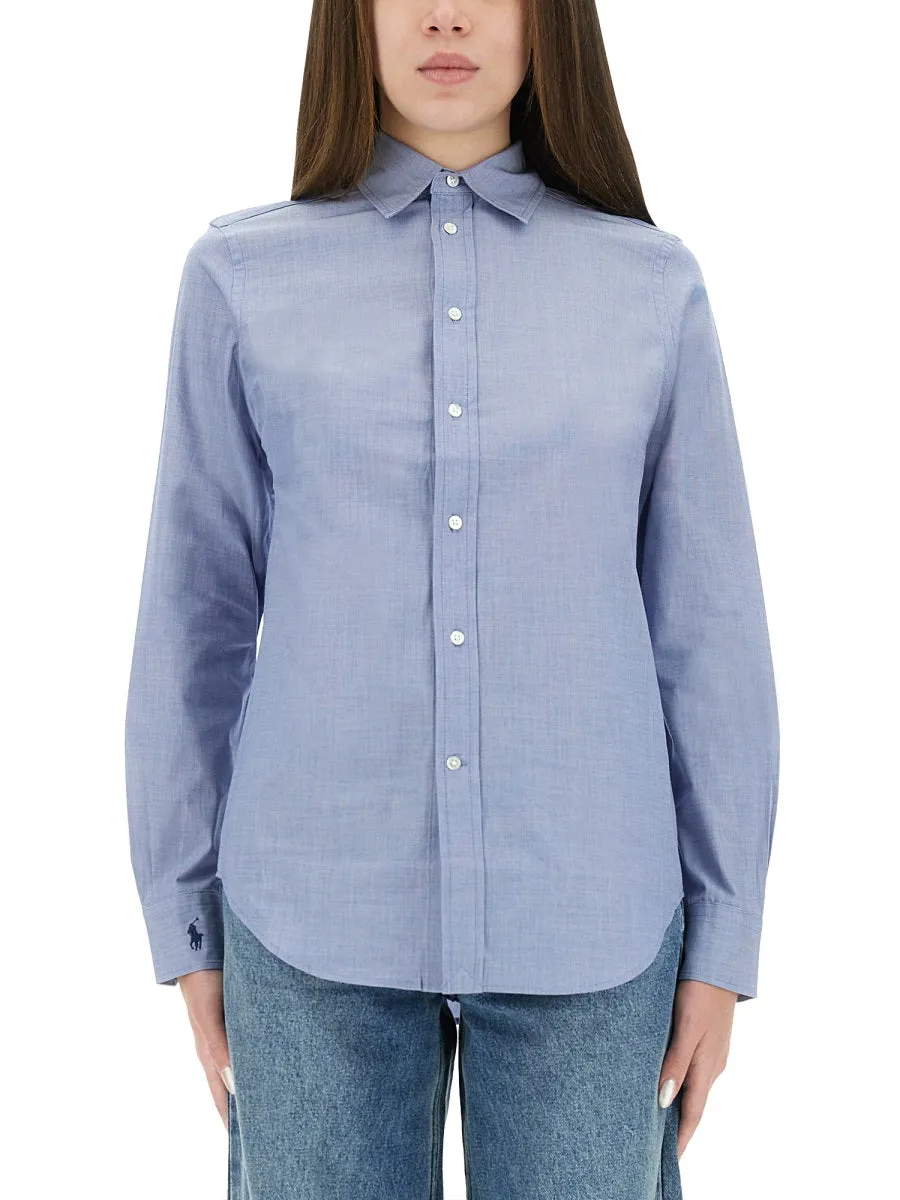 BLUE BUTTON-DOWN EMBROIDERED LOGO SHIRT sold by Lord & Taylor product image thumbnail 3