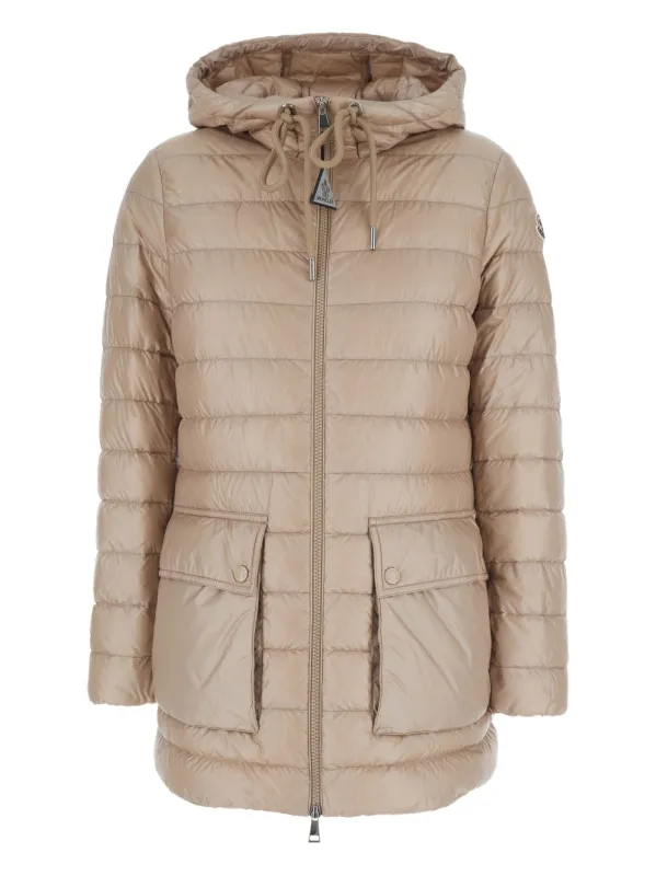 BEIGE QUILTED HOODED LOGO JACKET made by Moncler