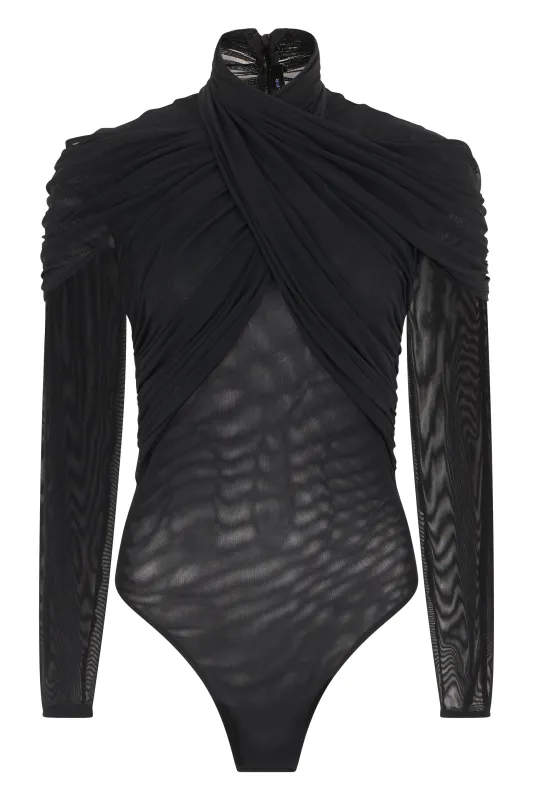 Long-Sleeve Mesh Bodysuit Black made by Mugler