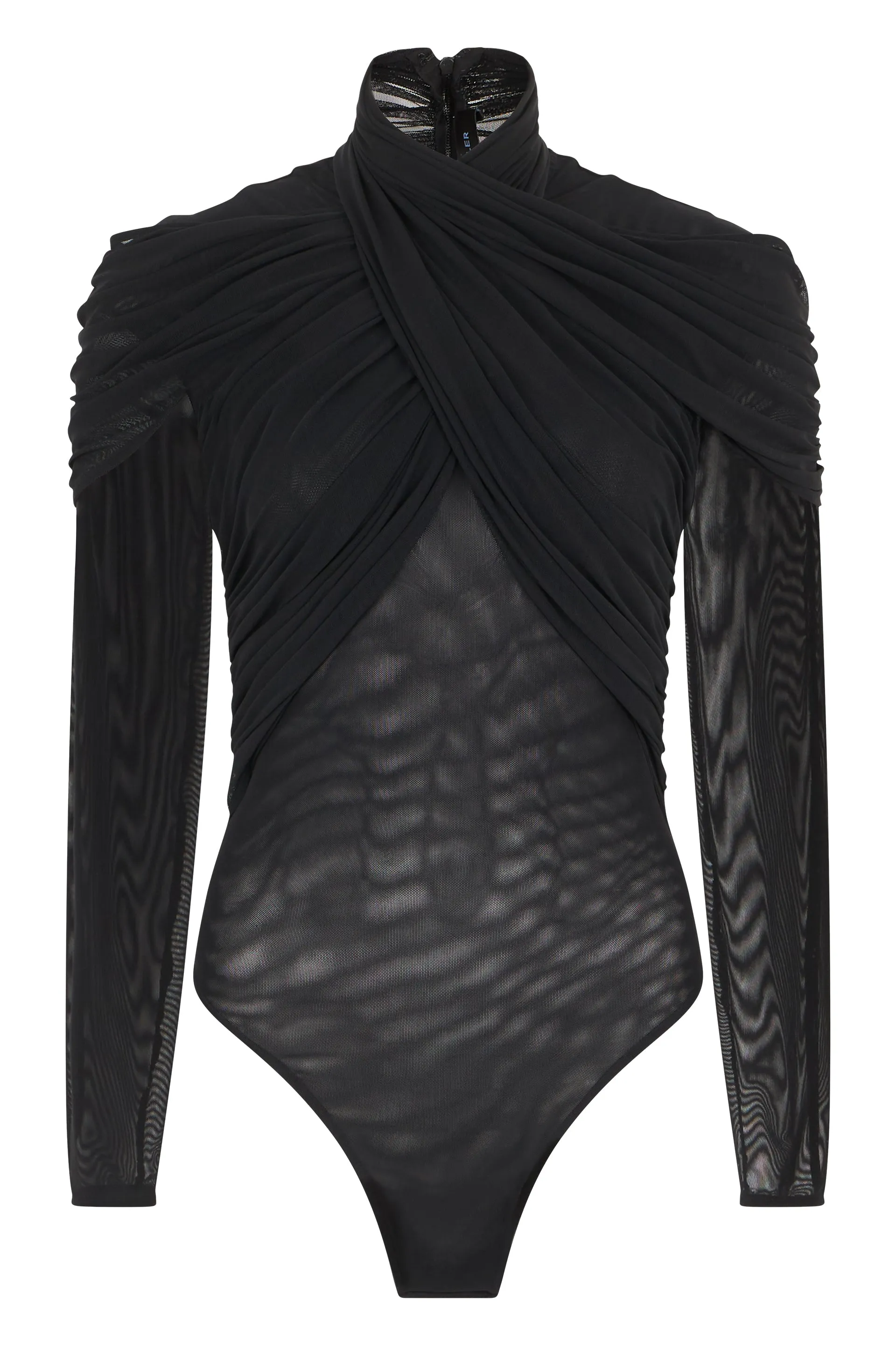 Long-Sleeve Mesh Bodysuit Black sold by Lord & Taylor