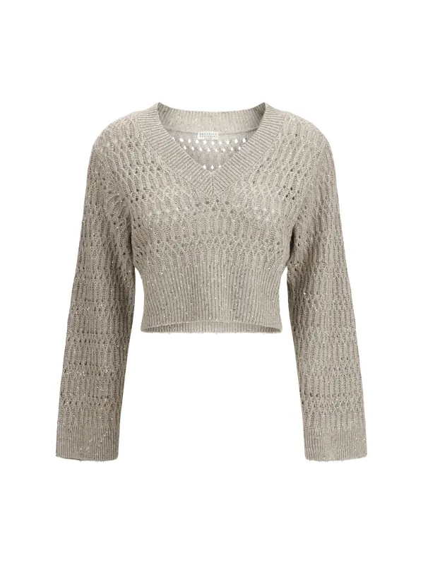 Linen Sweater Dazzling Braids Cool Beige made by Brunello Cucinelli