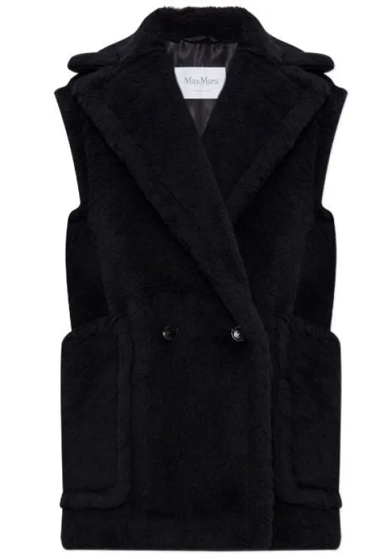 BLACK DOUBLE BREASTED POCKET COAT made by MaxMara