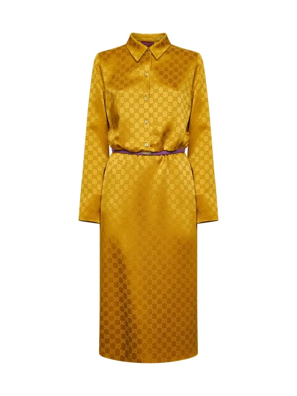 Gold GG Jacquard Viscose Midi Shirt Dress made by Gucci