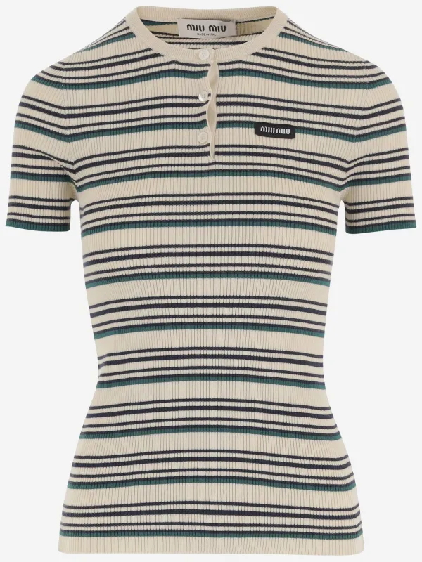 T-shirt Cotton Striped made by Miu Miu