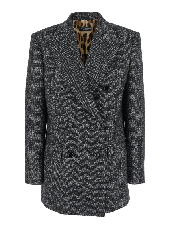 Grey Double-Breasted Jacket with Peak Revers made by Dolce & Gabanna