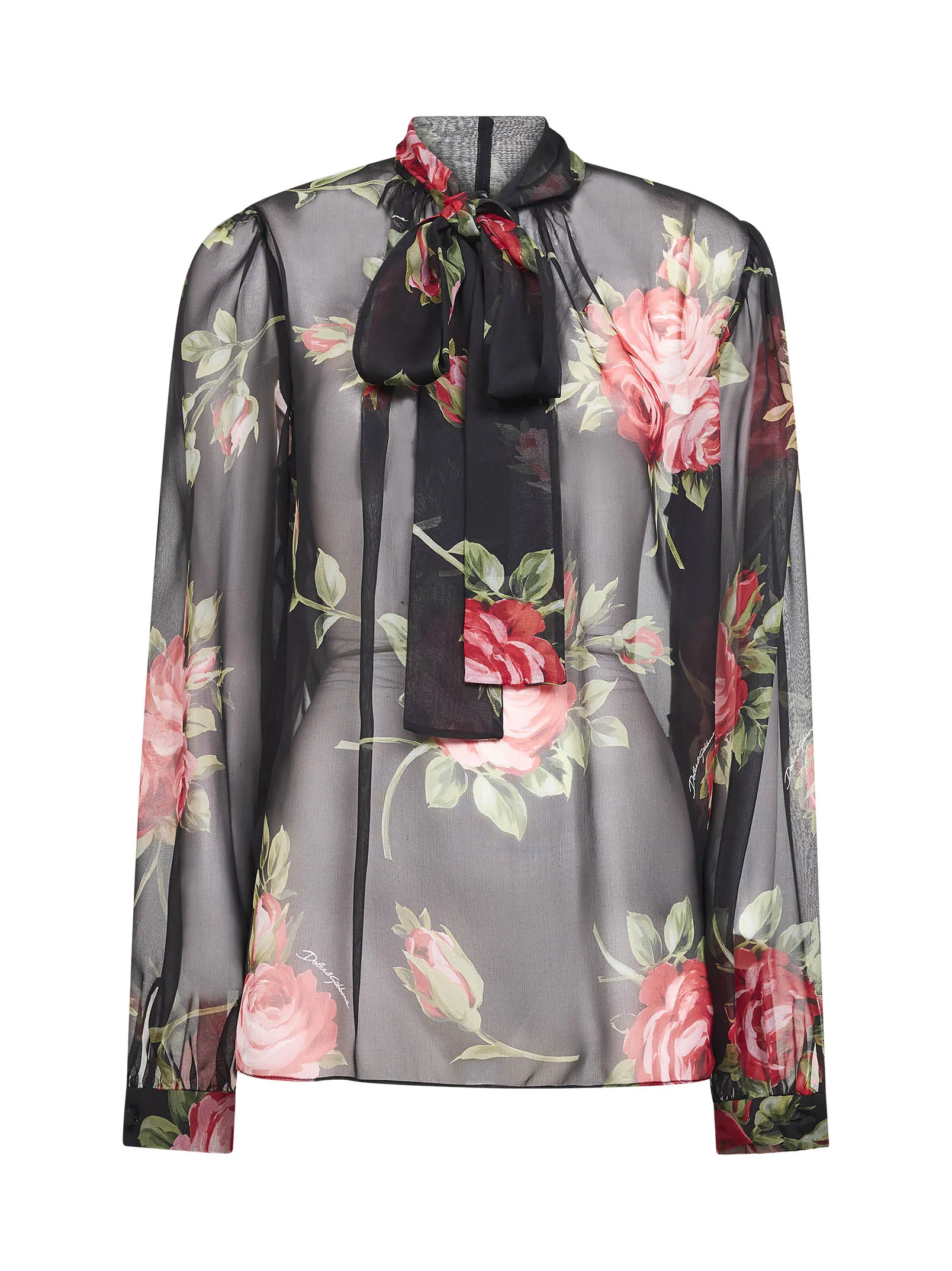 Black Rose Bouquet-Print Silk Chiffon Top sold by Lord & Taylor