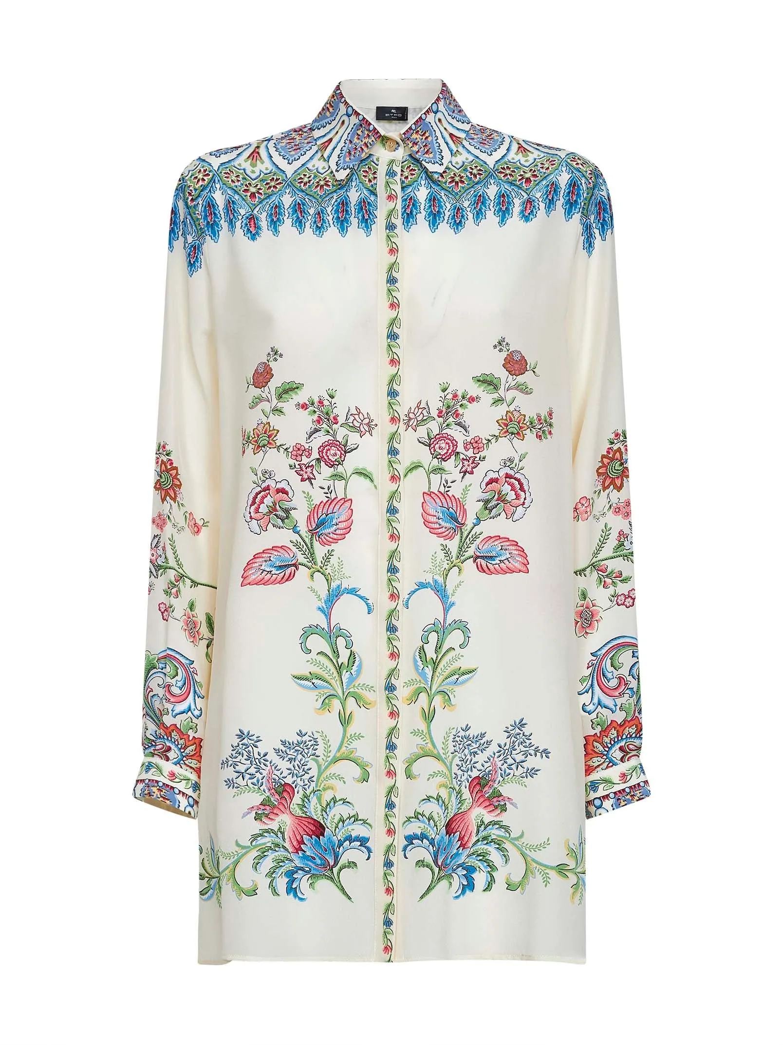 Cream Floral-Printed Silk Long Shirt sold by Lord & Taylor