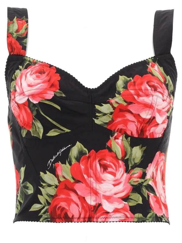Bustier Top Floral Print Black made by Dolce & Gabanna