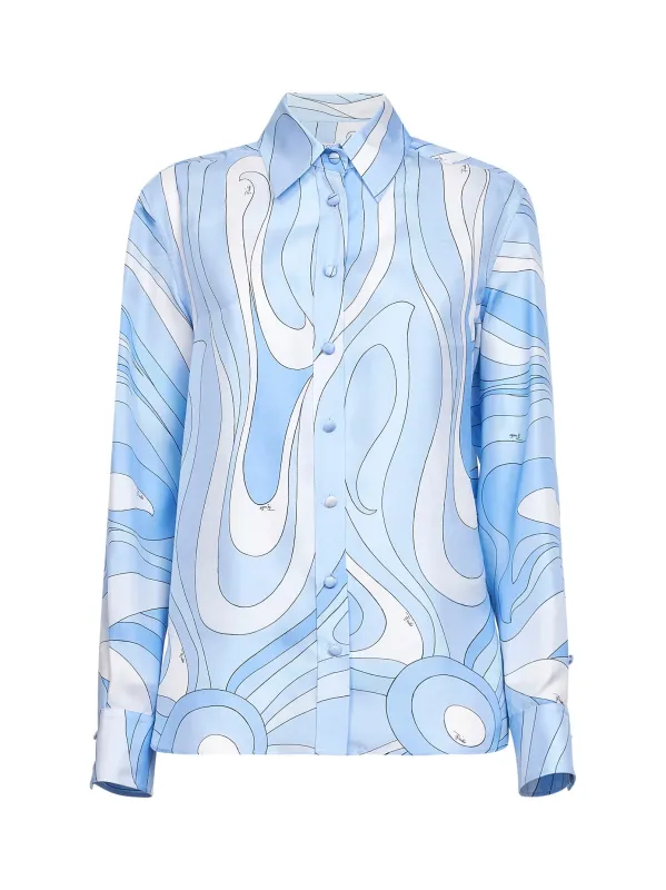 Shirt Marmo Print Silk Twill Light Blue made by Emilio Pucci