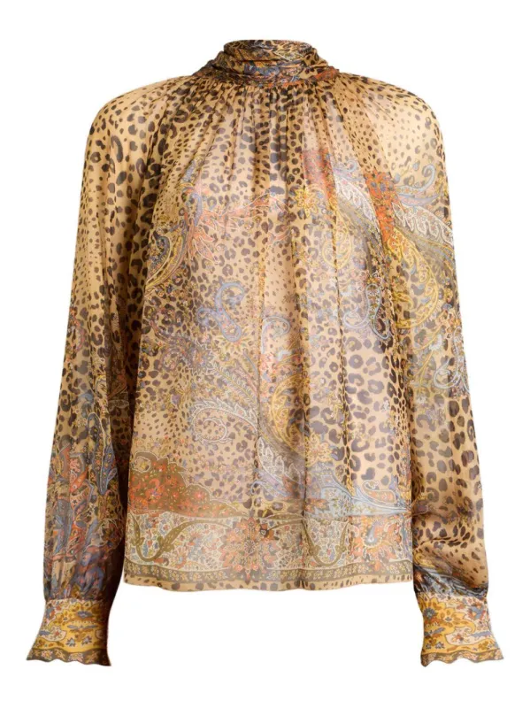 Blouse with Ruffled Collar Brown made by Etro