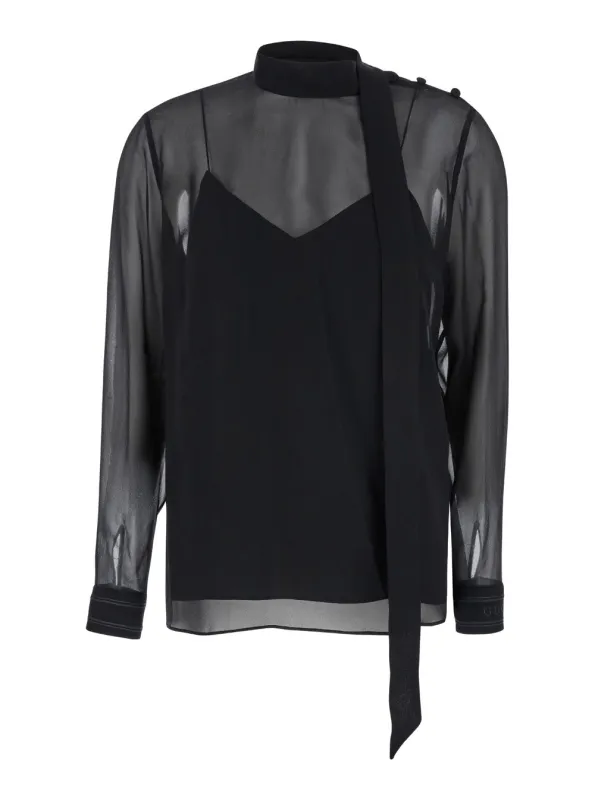 Black Silk Georgette Blouse with Bow Neck made by Gucci