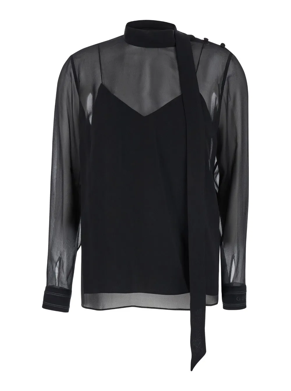 Black Silk Georgette Blouse with Bow Neck sold by Lord & Taylor