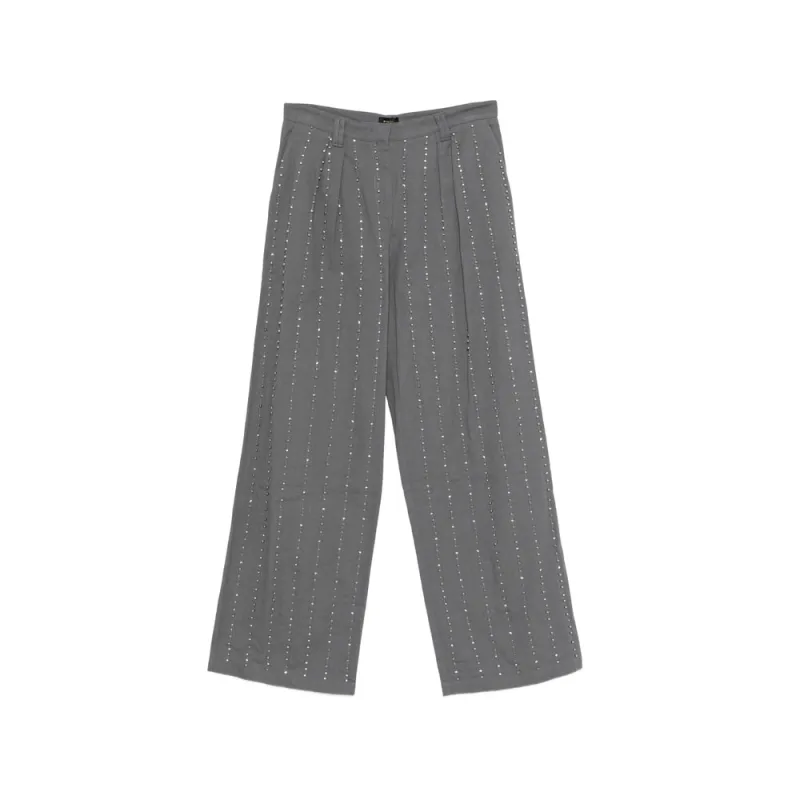 Wide Leg Trousers with Dark Grey Embellishments made by Pinko