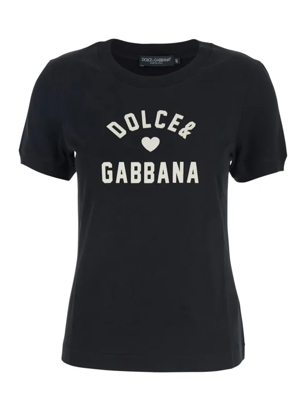 Black Crewneck T-Shirt with Maxi Logo made by Dolce & Gabanna