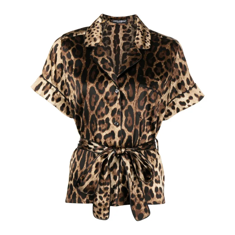 Shirt Silk-Blend Leopard Print Brown/Black made by Dolce & Gabanna